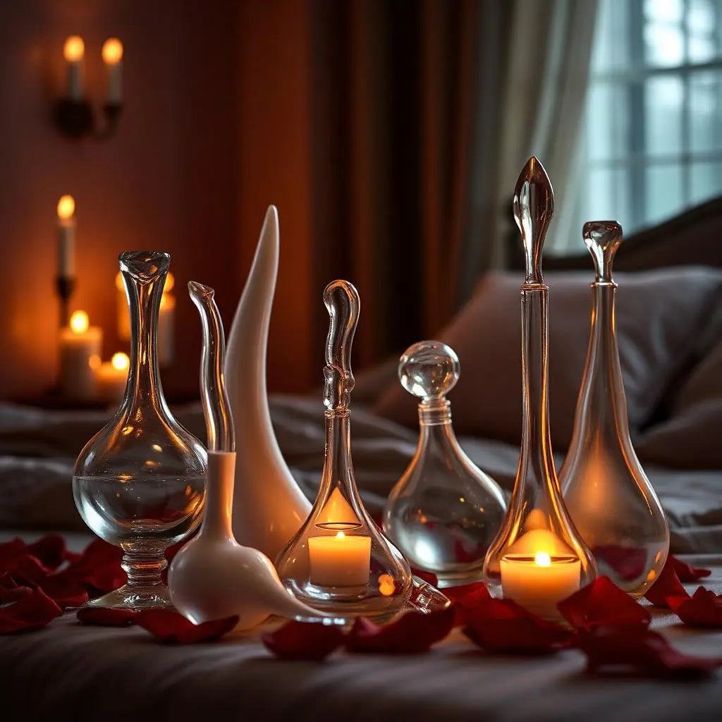 sensual glass sex toys in romantic ambiance